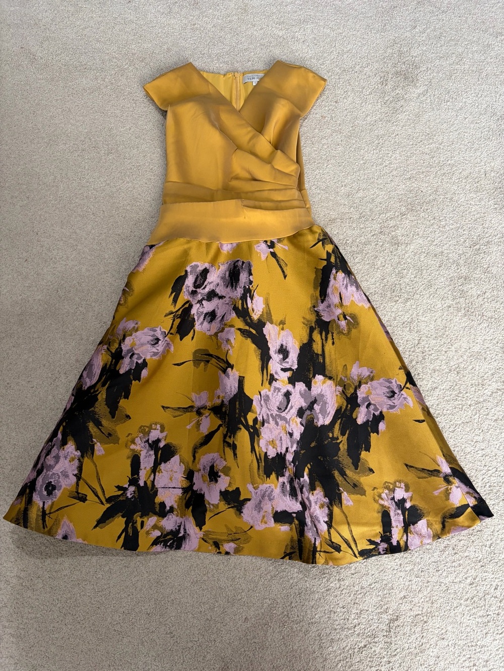 Teri Jon Floral Fit-and-Flare Dress, Women’s Size 6 Mustard Floral Designer